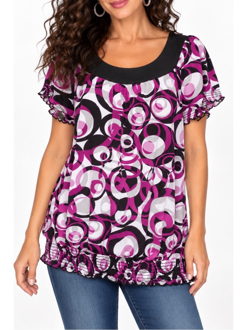 Maurice’s Bold purple & black print top, size medium